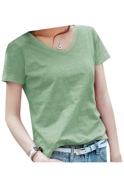 SKT032 Design cotton loose short-sleeved T-shirt Manufacture V-neck net color short-sleeved T-shirt Supplier Bamboo cotton T-shirt detail view-12